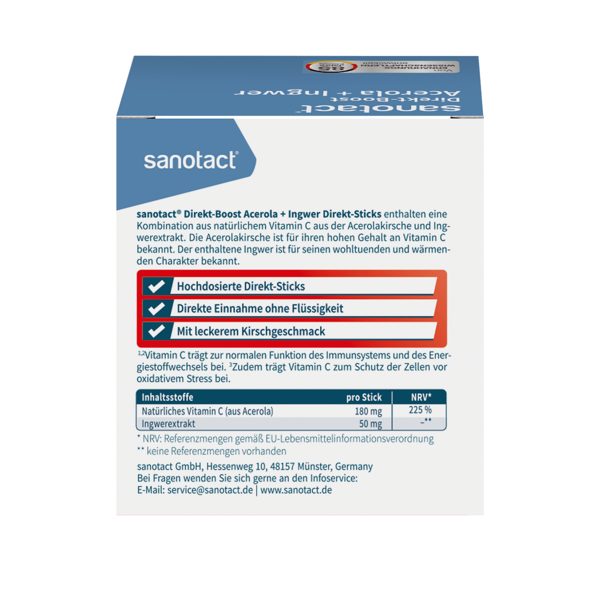 sanotact GmbH - Direkt-Boost Acerola + Ingwer Sticks